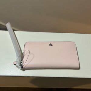 Lauren Ralph Lauren Leather Slim Wallet Wristlet PINK OPAL. NWT